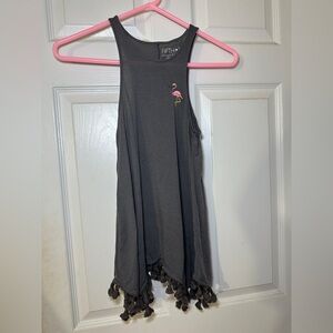 Fifth Sun Charcoal Tank Top with Flamingo Accent